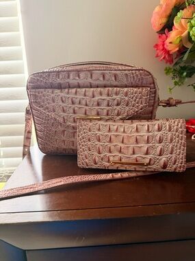 Brahmin Croc-Embossed Crossbody and Wallet Set - Mauve